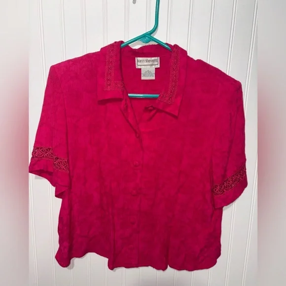 Vintage Karin Stevens Cottagecore Pink Button-Up Top| Size 12 - Picture 3 of 6